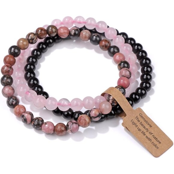 3 PCS 6mm PinkZebra Healing Natural Stone Beaded Stretch Bracelet for Gifts - Picture 1 of 6
